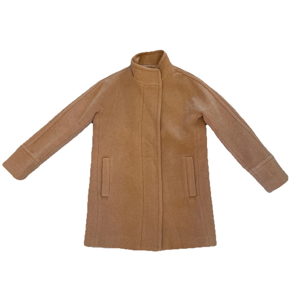 J. Crew City Coat SZ 6 Tan Light Brown Wool Blend Full Zip Jacket Preppy Classy
